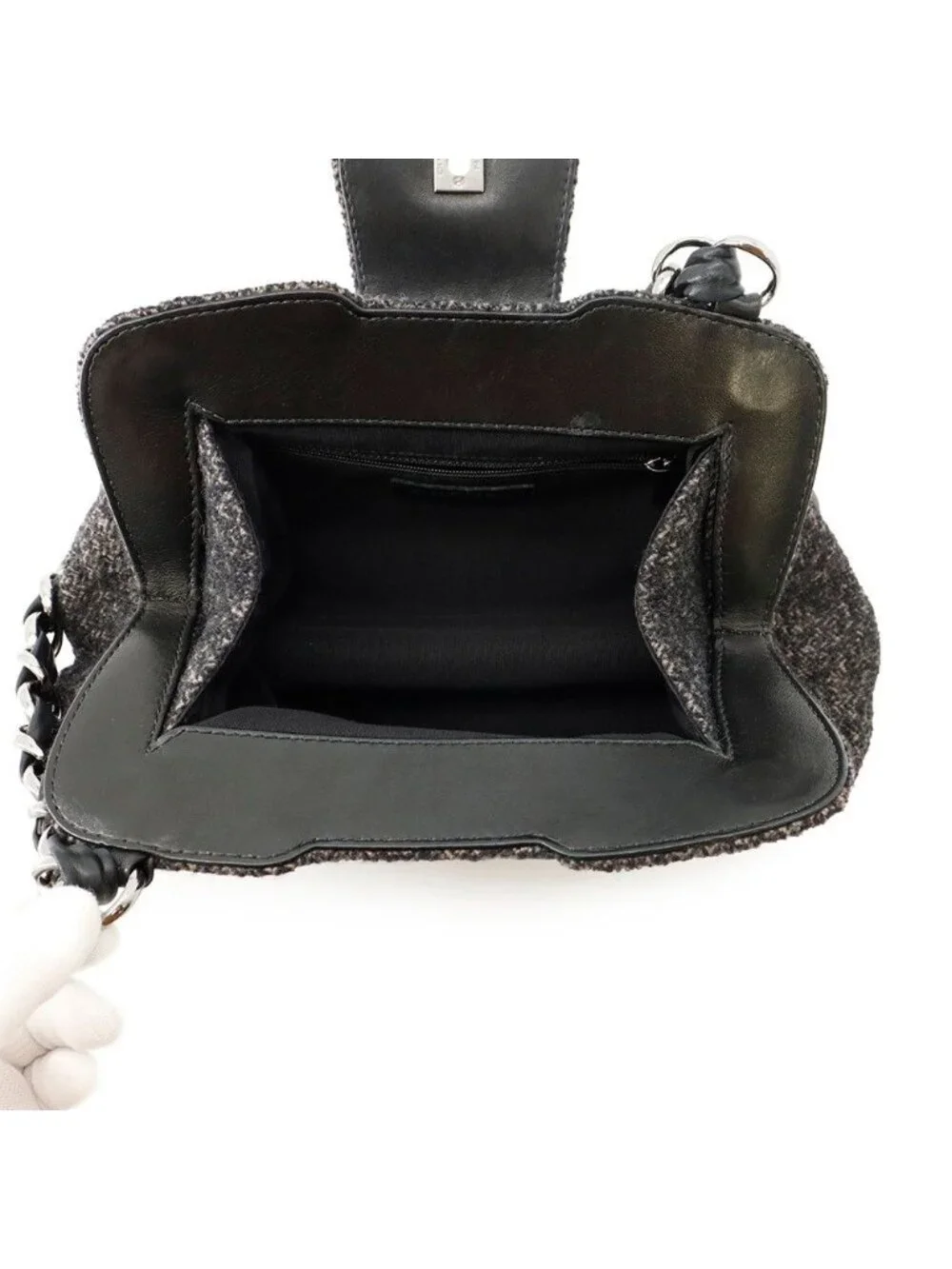 Chanel Shoulder Bag CC Logo Quilted Tweed Black